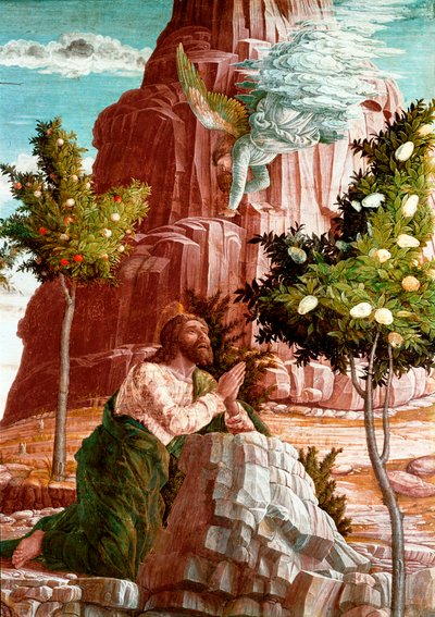 Chrystus modli się w Ogrodzie Oliwnym. Szczegół. Predelle z ołtarza San Zeno de Verona. Obraz (tempera) na drewnie autorstwa Andrei Mantegny (1431-1506) autorstwa Andrea Mantegna