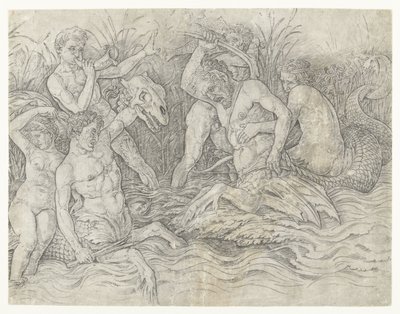 Bitwa między trytonami z nereidami na plecach Bitwa Bogów Morskich autorstwa Andrea Mantegna