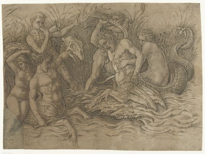 Bitwa między trytonami z nereidami na plecach Bitwa Bogów Morskich autorstwa Andrea Mantegna