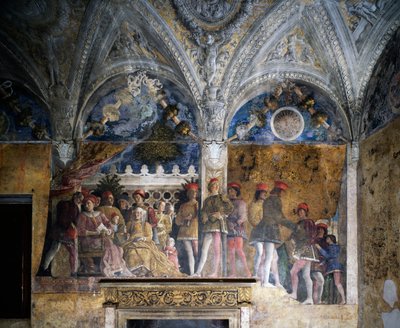 Ludovico Gonzaga, Marsilio Andreasi, Barbara Brandenburska z córką Paulą i Rodolfo Gonzagami autorstwa Andrea Mantegna