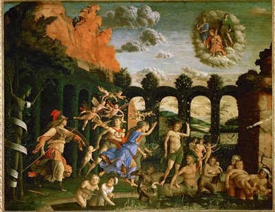 Minerwa, mądrość, przeganianie wad z ogrodu cnoty ... autorstwa Andrea Mantegna