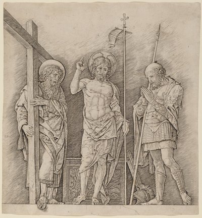 Zmartwychwstały Chrystus między świętymi Andrzejem i Longinusem autorstwa Andrea Mantegna
