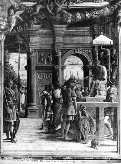 Św. Jakub Wielki przyprowadzony przed króla Heroda Agryppę (więcej) autorstwa Andrea Mantegna