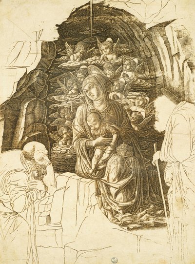 Studium Adoracji Trzech Króli autorstwa Andrei Mantegny (1431-1506), rysunek autorstwa Andrea Mantegna