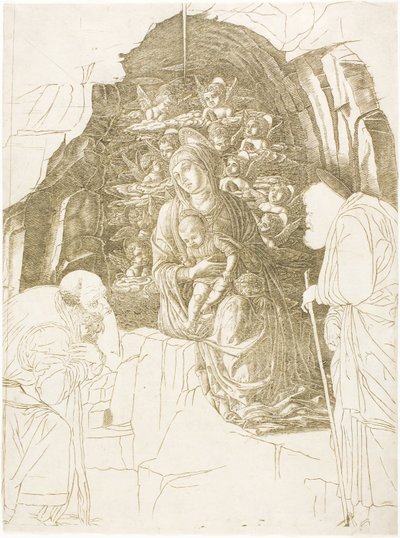 Adoracja Trzech Króli (Dziewica z Groty) autorstwa Andrea Mantegna