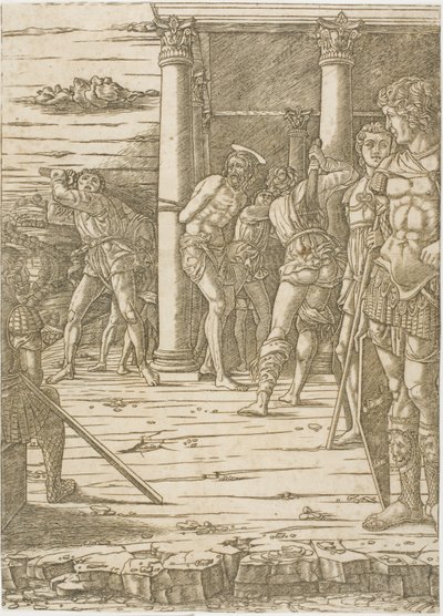 Biczowanie Chrystusa na tle krajobrazu autorstwa Andrea Mantegna