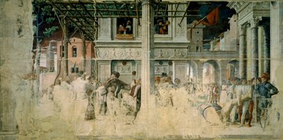 Męczeństwo i transport zdekapitowanego ciała św. Krzysztofa, ok. 1448-57 autorstwa Andrea Mantegna