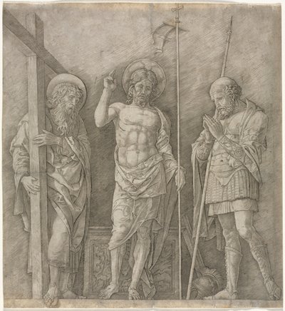Zmartwychwstały Chrystus między św. Andrzejem a Longinusem autorstwa Andrea Mantegna