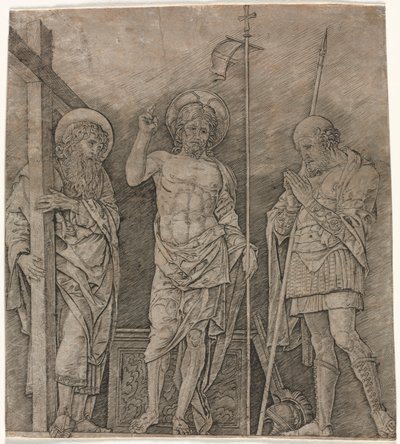 Zmartwychwstały Chrystus między św. Andrzejem a Longinusem autorstwa Andrea Mantegna