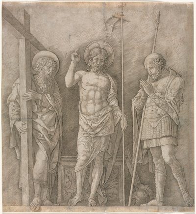 Zmartwychwstały Chrystus między św. Andrzejem a Longinusem autorstwa Andrea Mantegna