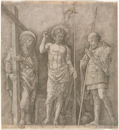 Zmartwychwstały Chrystus między św. Andrzejem a Longinusem, początek lat 70. XIV wieku. autorstwa Andrea Mantegna