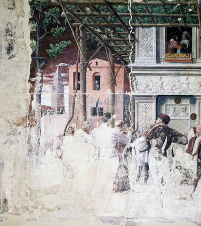 Potępienie św. Krzysztofa, fragment z Męczeństwa św. Krzysztofa autorstwa Andrea Mantegna