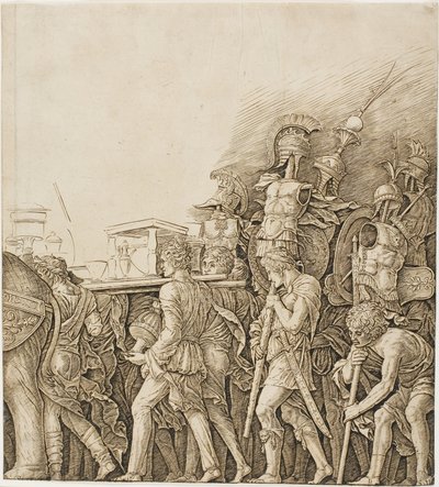 Triumf Cezara: Żołnierze niosący trofea autorstwa Andrea Mantegna