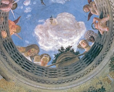 Trompe loeil oculus pośrodku sklepionego sufitu Camera degli Sposi lub Camera Picta, detal fresku z lat 1465-74 z 72245 autorstwa Andrea Mantegna