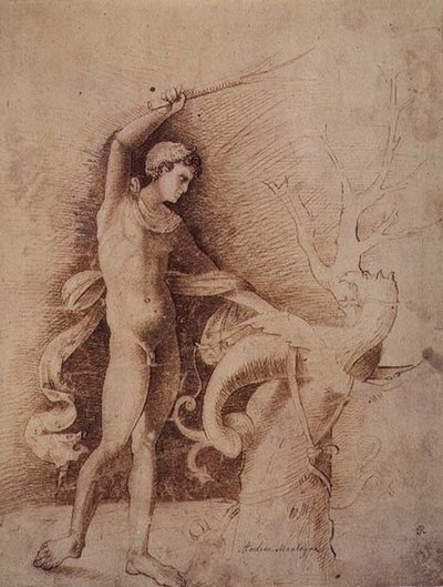 Młody mężczyzna walczący ze smokiem autorstwa Andrea Mantegna