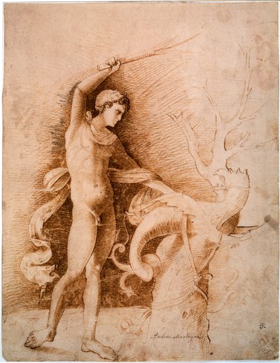 Młody mężczyzna walczący ze smokiem, koniec XV w. autorstwa Andrea Mantegna