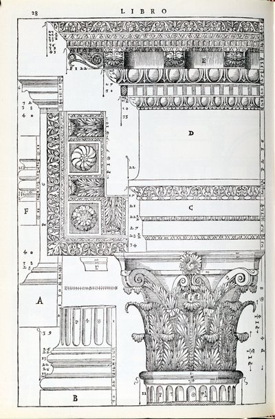 Detale dekoracyjne z Tempio Trajana, ilustracja z faksymile egzemplarza „I Quattro Libri dell