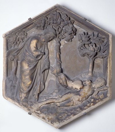 Stworzenie Ewy, sześciokątna dekoracyjna płytka reliefowa z serii ilustrującej epizody z Księgi Rodzaju, prawdopodobnie według projektów Giotta (ok. 1266-1337) ok. 1334-48 (marmur) autorstwa Andrea Pisano