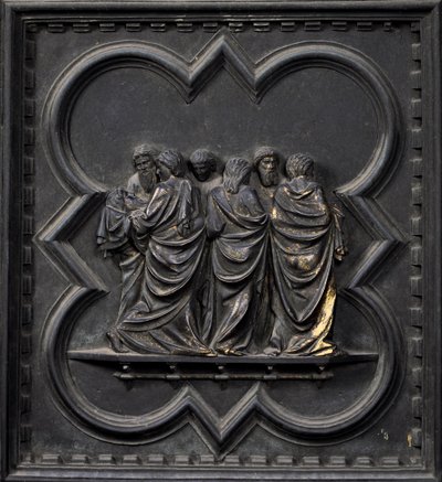 Transport ciała św. Jana Chrzciciela, dziewiętnasty panel południowych drzwi baptysterium San Giovanni, 1336 (brąz) autorstwa Andrea Pisano