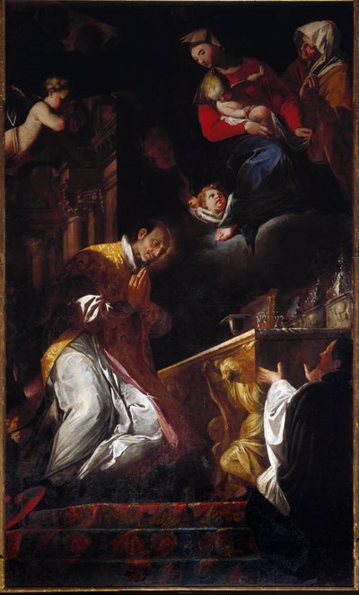 Reprezentacja San Francesco Borgia (św. Francois Borgia) (1510-1572) Jezuita i hiszpański święty Obraz Andrea Pozzo (1642-1709) Genes, kościół Santi Andrea e Ambrogio autorstwa Andrea Pozzo