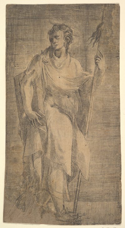 Święty, być może Mateusz, trzymający laskę i księgę, ok. godz. 1540-50. autorstwa Andrea Schiavone