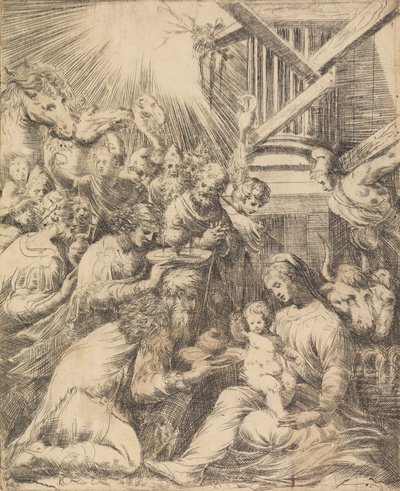 Adoracja Trzech Króli, ca. 1553-60 . autorstwa Andrea Schiavone