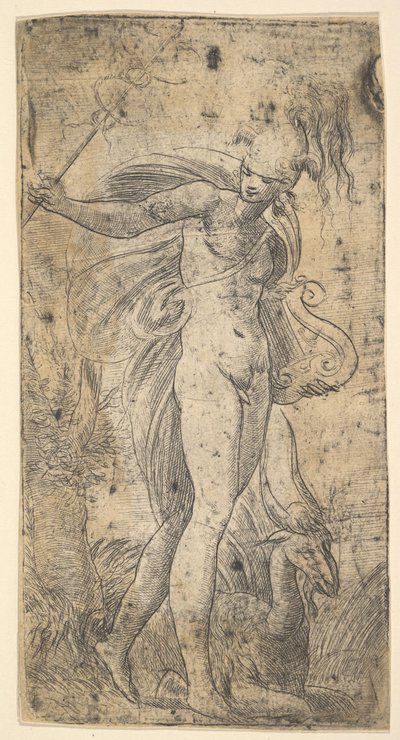 Stojący Merkury trzymający w prawej ręce kadego, w lewej lirę, ca. 1536-40. autorstwa Andrea Schiavone