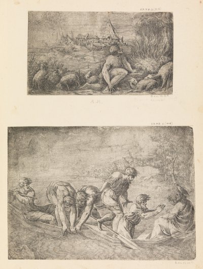 Mojżesz i gorejący krzew, Cudowny Połów Ryb, ca. 1544-48. autorstwa Andrea Schiavone