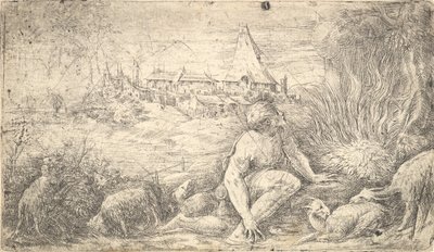 Mojżesz i płonący krzak, ok. godz. 1544-47. autorstwa Andrea Schiavone