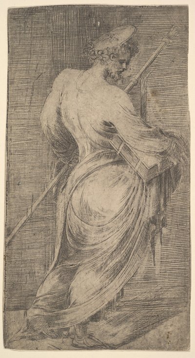 Św. Jakub Major trzymający laskę i księgę w prawo, od Chrystusa i Apo..., ca. 1548-50. autorstwa Andrea Schiavone