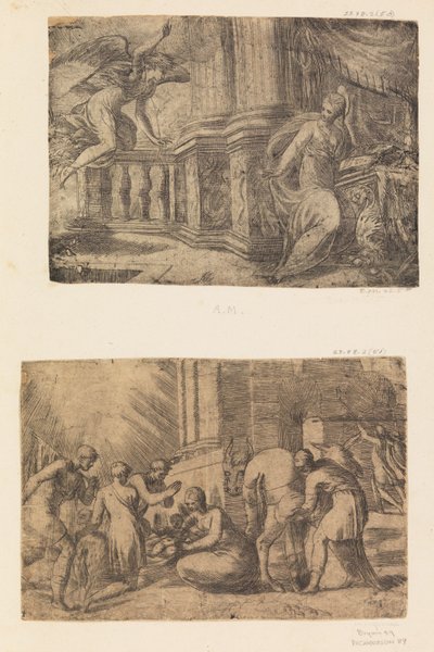 Zwiastowanie, Adoracja Pasterzy, po ok. 1930 r. 1552 . autorstwa Andrea Schiavone