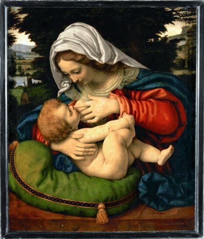 La Vierge au coussin vert - Madonna z zieloną poduszką ... autorstwa Andrea Solario