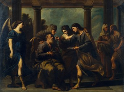 Tobiasz uzdrawiający ślepotę swoich ojców, c. 1640 autorstwa Andrea Vaccaro