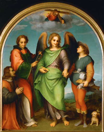 Archanioł Rafał i Tobiasz, Święty Laurentius i darczyńca, Leonardo di Lorenzo Morelli (obraz na drewnie) autorstwa Andrea del Sarto