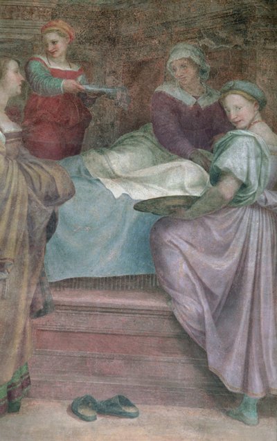 Panie w oczekiwaniu, szczegół z Narodzin Dziewicy autorstwa Andrea del Sarto
