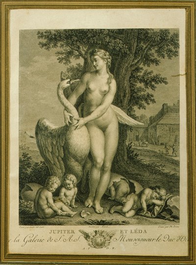 Leda i łabędź, rycina Philippe Triere (1756-1815), z rysunku Andrei Del Sarto autorstwa Andrea del Sarto