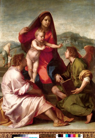 Madonna della Scala. Święta rodzina z aniołem. Obraz Andrea del Sarto (1486-1531) 1522-1523 Nd. 1,77x1,35 m Madryt, Muzeum Prado autorstwa Andrea del Sarto