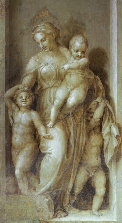 Reprezentacja miłości, fragment z Opowieści św Jana Andrei del Sarto (1486-1530), monochromatyczny fresk Klasztor Scalzo, Florencja autorstwa Andrea del Sarto
