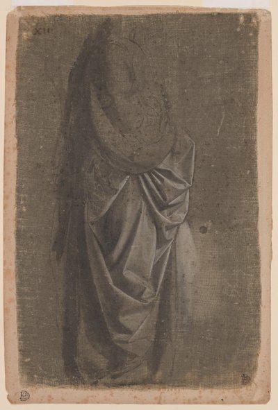 Studium draperii stojącej postaci zwróconej w prawo, z profilu autorstwa Andrea del Verrocchio