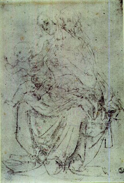 Studium Madonny z Dzieciątkiem (kreda na papierze) autorstwa Andrea del Verrocchio
