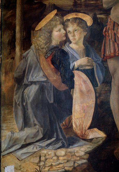 Chrzest Chrystusa, Detal - olej i tempera na desce autorstwa Andrea del Verrocchio