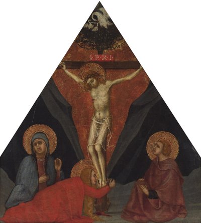 Ukrzyżowanie z Matką Boską, Marią Magdaleną i św. Janem Ewangelistą, ok. 1400 autorstwa Andrea di Bartolo