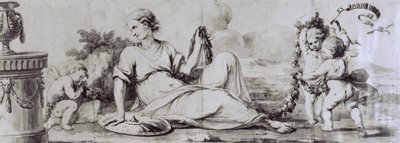 Figura kobieca z puttami, kompozycja alegoryczna, ok. 1754, proj. Andrea Appiani (1754-1817) do komody-biura Giuseppe Maggiolini, Włochy autorstwa Andrea the Elder Appiani