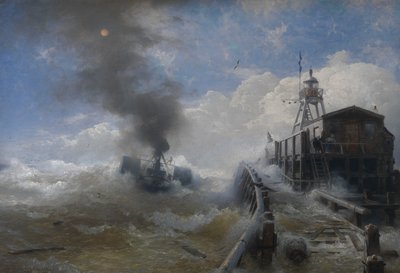 Holownik opuszczający port w Ostendzie podczas przypływu autorstwa Andreas Achenbach
