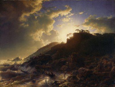 Francuski: Coucher de soleil après une tempête sur la côte de la Sicile Zachód słońca po burzy na wybrzeżu Sycylii autorstwa Andreas Achenbach