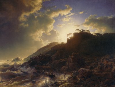 Zachód słońca po burzy na wybrzeżu Sycylii, 1853. autorstwa Andreas Achenbach