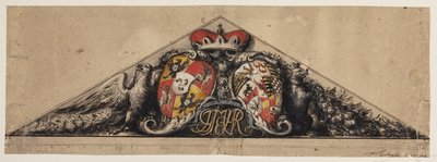 Projekt heraldyczny osadzony w trójkątnym frontonie autorstwa Andreas Bodan II