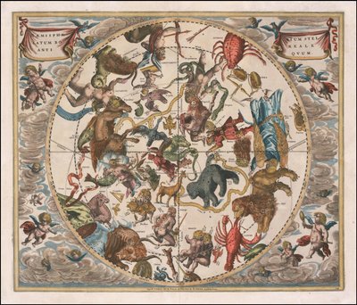 Mapa nieba z 1660 roku - Haemisphaerium Stellatum Boreale Antiquum autorstwa Andreas Cellarius
