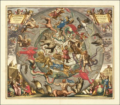 Mapa nieba z 1708 roku - Haemisphaerii Borealis Coeli et Terrae Sphaeri Cascenographia autorstwa Andreas Cellarius