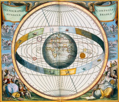Mapa przedstawiająca układ orbit planetarnych Tycho Brahe wokół Ziemi, 1660-1661 autorstwa Andreas Cellarius